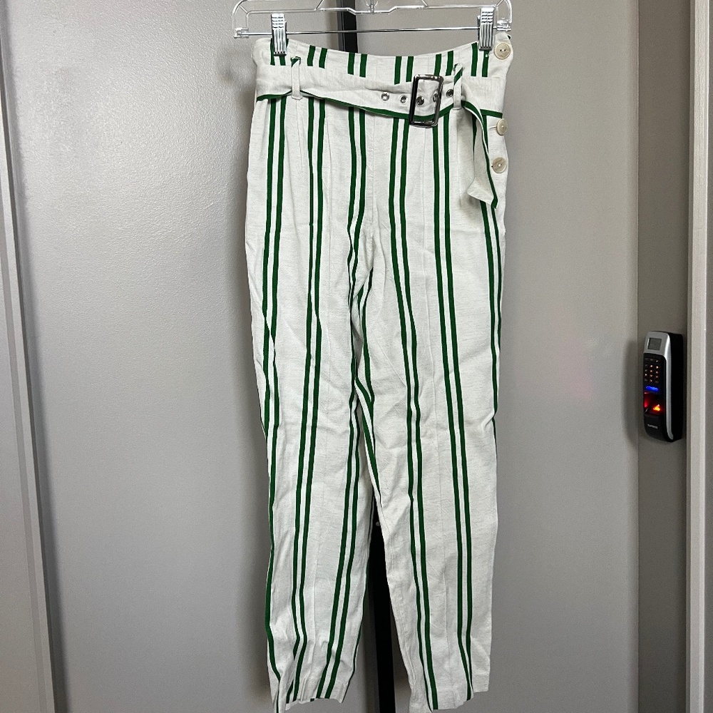TopShop Green and Cream Paperbag Pants